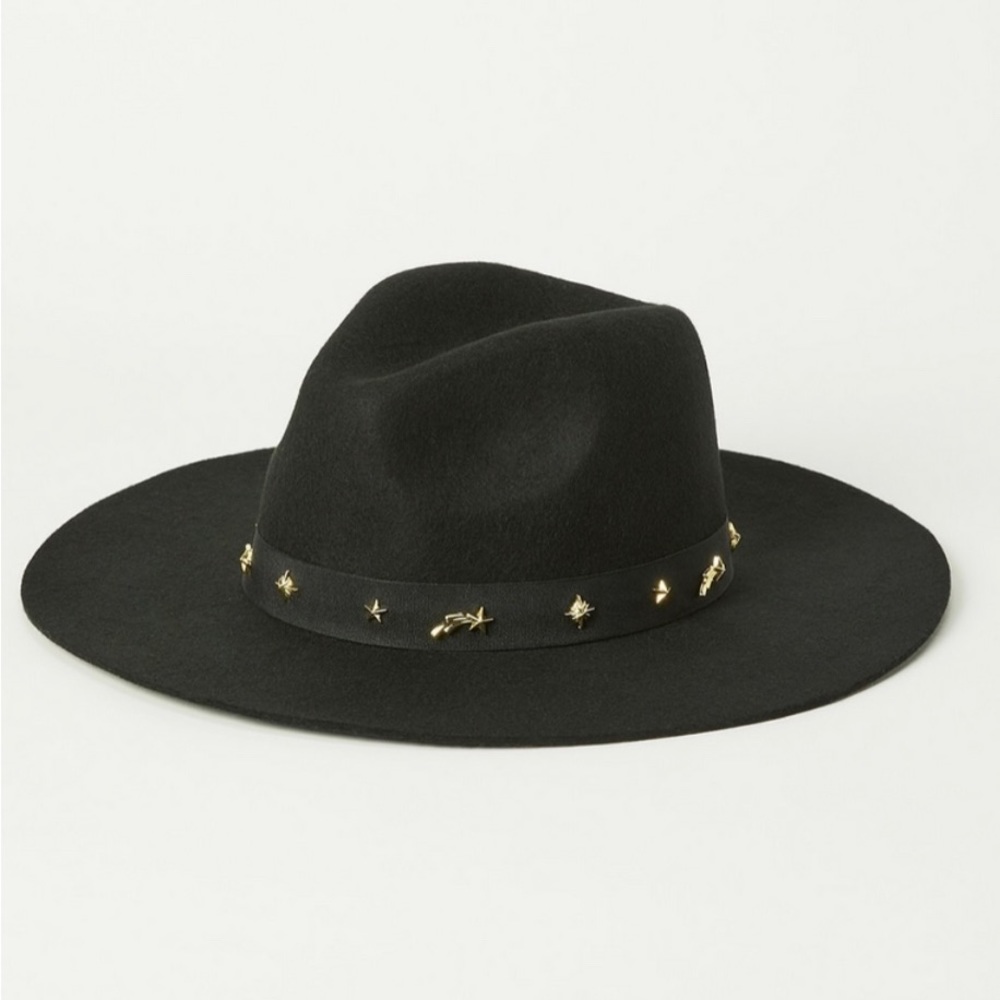 Lucky Brand  Gold Charm Ranger Hat. 100% Wool. Black w/ Black Ribbon. One Size